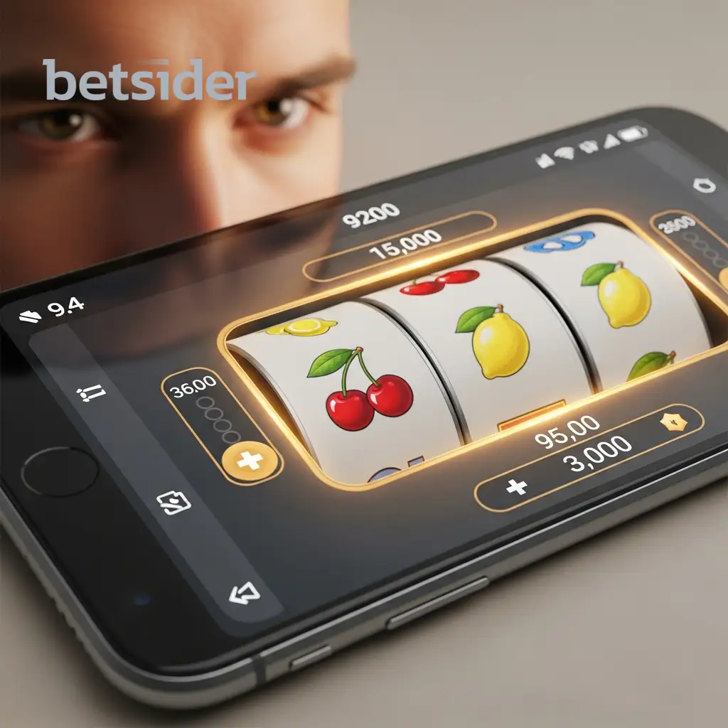Pessoa a jogar slots no telemóvel em mobilidade